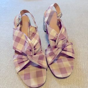 J. Crew Gingham Glitter Block Heel Sandal